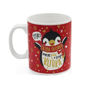 KUBEK XL PINGWIN FAJNA OSÓBKA CZERWONY 700ml