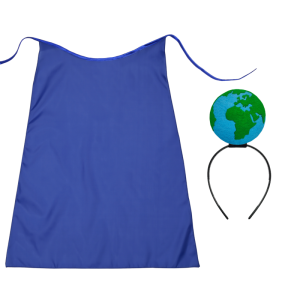 ZESTAW PLANETA ZIEMIA NIEBIESKI PELERYNA 75cm 3el