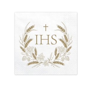 SERWETKI KOMUNIA IHS ZBOŻE BIAŁE 12szt