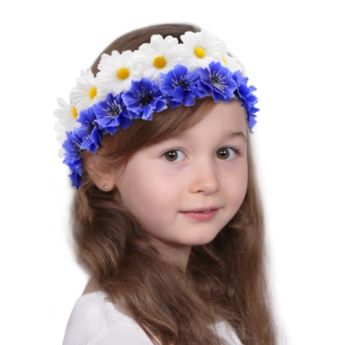 WIANEK OPASKA KWIATY SZEROKI BIAŁO-NIEBIESKI