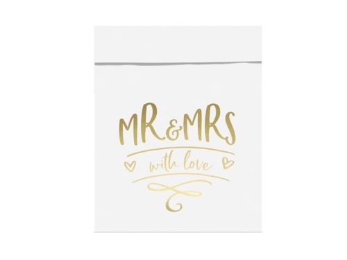 TOREBKI NA SŁODYCZE MR&amp;MRS BIAŁO-ZŁOTE 13x14cm 6szt