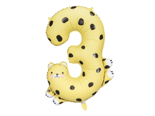 BALON FOLIOWY CYFRA 3 GEPARD ŻÓŁTY 39'' 98cm