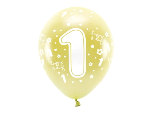 BALONY JASNOZŁOTY CYFRA 1 ECO 33cm 6szt