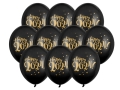 BALONY CZARNE HAPPY 2024 ZŁOTY 30cm 10szt