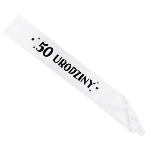 SZARFA 50 URODZINY BIAŁA 85cm