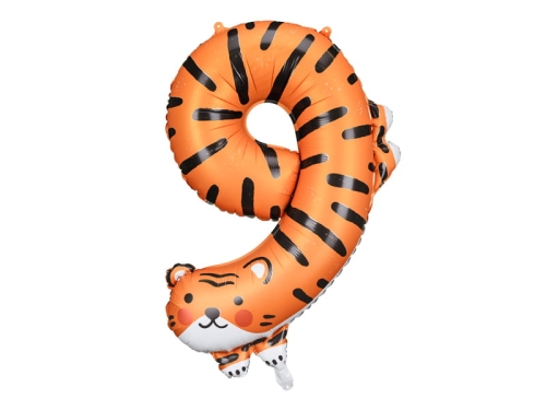 BALON CYFRA 9 TYGRYS POMARAŃCZOWY 34'' 87cm