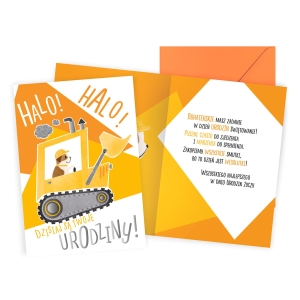 KARTKA URODZINOWA HALO HALO KOPARKA POMARAŃCZOWA 17x12cm
