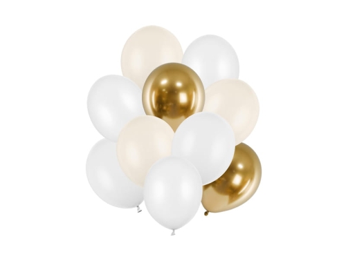 BALONY BIAŁO-ZŁOTE 30cm 10szt