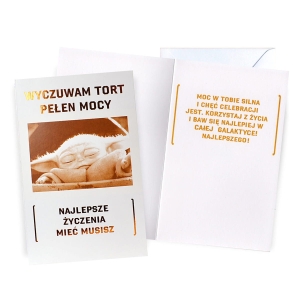 KARTKA URODZINOWA WYCZUWAM TORT BABY YODA BIAŁA 18x12cm