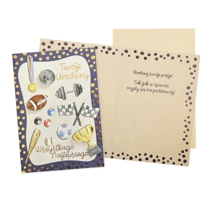 KARTKA URODZINOWA PUCHAR HANTLE PIŁKA SPORT 17x12cm 