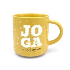 KUBEK JOGA TO STYL ŻYCIA KWIATKI ŻÓTY 350ml