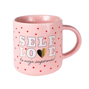 KUBEK SELF LOVE TO MOJA SUPERMOC SERDUSZKA RÓŻOWY 350ml