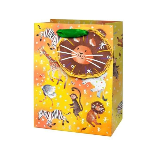 TOREBKA PREZENTOWA ZWIERZĄTKA SAWANNY ŻÓŁTA 32x26cm