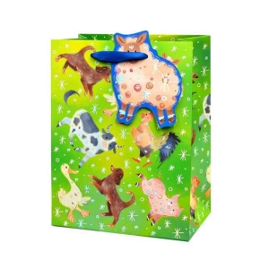 TOREBKA PREZENTOWA ZWIERZĄTKA GOSPODARSKIE ZIELONA 32x26cm