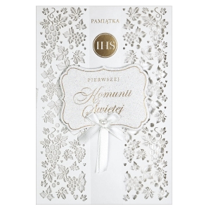 KARTKA KOMUNIA PAMIĄTKA KOMUNII LISTKI WINOGRONA BIAŁA 19x13cm