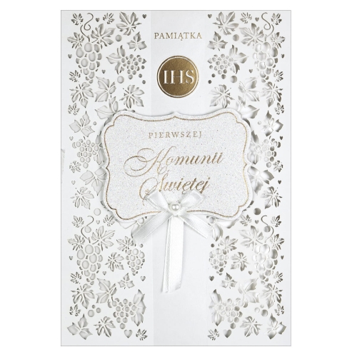 KARTKA KOMUNIA PAMIĄTKA KOMUNII LISTKI WINOGRONA BIAŁA 19x13cm