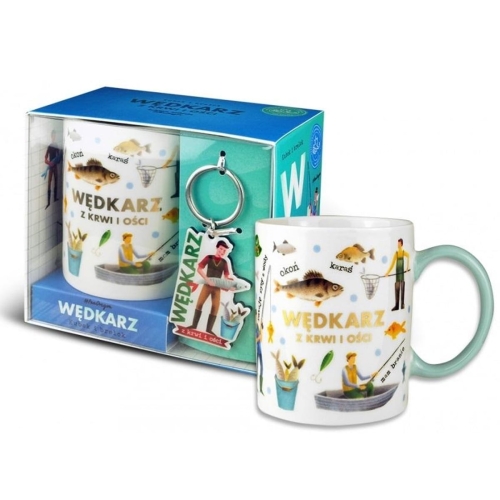 KUBEK Z BRELOKIEM WĘDKARZ Z KRWI I OŚCI BIAŁY 330ml