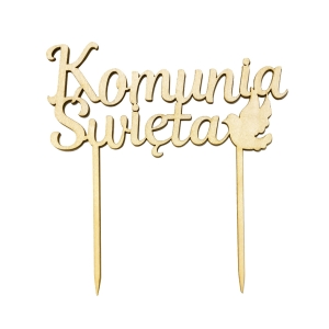 KARTECZKA NA PIKU TOPPER KOMUNIA ŚWIĘTA BRĄZ 16cm