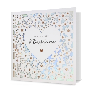 KARTKA ŚLUBNA MŁODEJ PARZE KWIATY SERCE BIAŁA 19x19cm