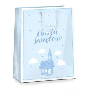TOREBKA PREZENTOWA CHRZEST ŚWIĘTY KOŚCIÓŁ BŁĘKITNA 32x26cm