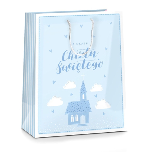 TOREBKA PREZENTOWA CHRZEST ŚWIĘTY KOŚCIÓŁ BŁĘKITNA 32x26cm