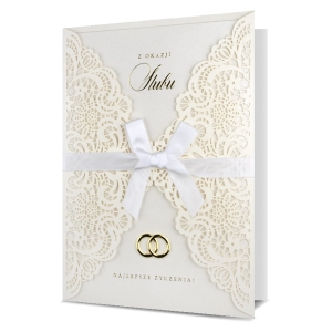 KARTKA ŚLUBNA Z OKAZJI ŚLUBU OBRĄCZKI WSTĄŻKA BIAŁA 24x17cm