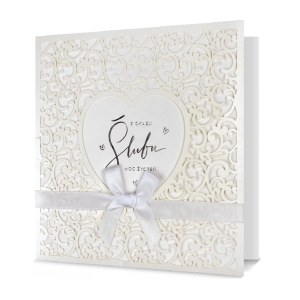 KARTKA ŚLUBNA Z OKAZJI ŚLUBU ORNAMENT SERCE BIAŁA 19x19cm