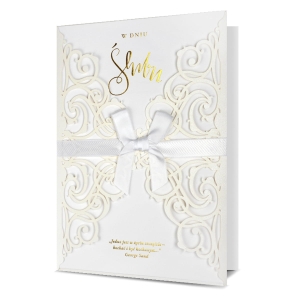 KARTKA ŚLUBNA W DNIU ŚLUBU ORNAMENT WSTĄŻKA BIAŁA 24x17cm
