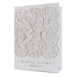 KARTKA ŚLUBNA W DNIU ŚLUBU KWIATY BIAŁA 17x12cm