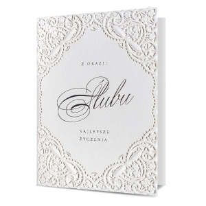 KARTKA ŚLUBNA Z OKAZJI ŚLUBU ORNAMENT BIAŁA 17x12cm