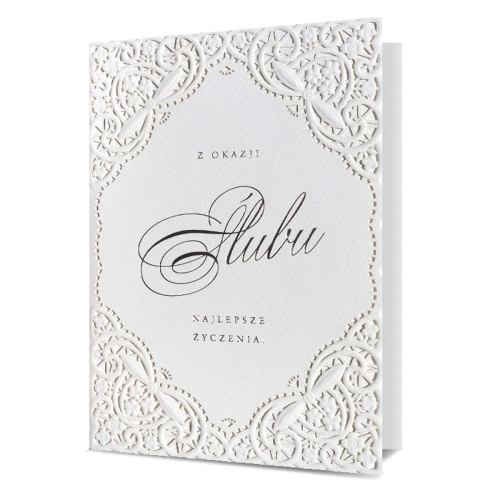 KARTKA ŚLUBNA Z OKAZJI ŚLUBU ORNAMENT BIAŁA 17x12cm