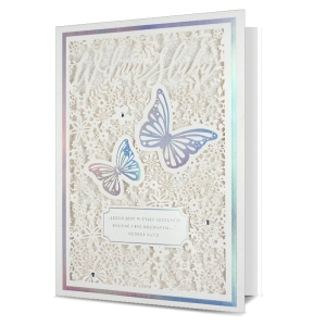 KARTKA ŚLUBNA W DNIU ŚLUBU MOTYLE KWIATY BIAŁA 17x12cm