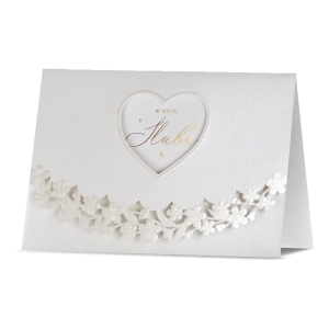 KARTKA ŚLUBNA W DNIU ŚLUBU SERCE KWIATY BIAŁA 19x13cm