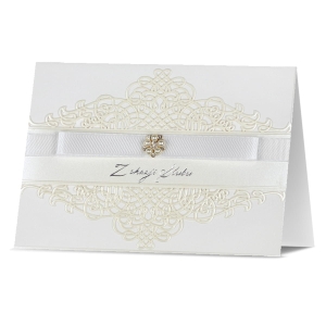 KARTKA ŚLUBNA Z OKAZJI ŚLUBU PERŁU ORNAMENT BIAŁA 19x13cm