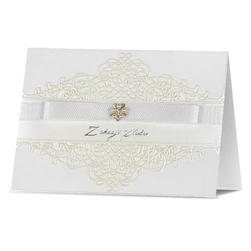 KARTKA ŚLUBNA Z OKAZJI ŚLUBU PERŁU ORNAMENT BIAŁA 19x13cm