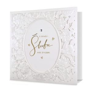 KARTKA ŚLUBNA Z OKAZJI ŚLUBU KWIATY BIAŁA 19x13cm