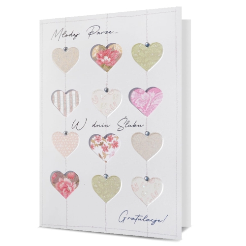 KARTKA ŚLUBNA MŁODEJ PARZE GRATULACJE SERDUSZKA 19x13cm