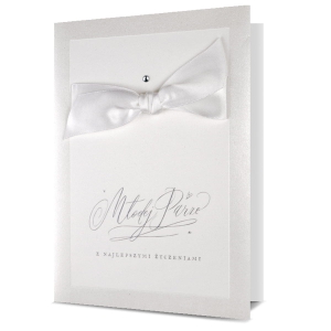 KARTKA ŚLUBNA MŁODEJ PARZE WSTĄŻKA BIAŁA 19x13cm