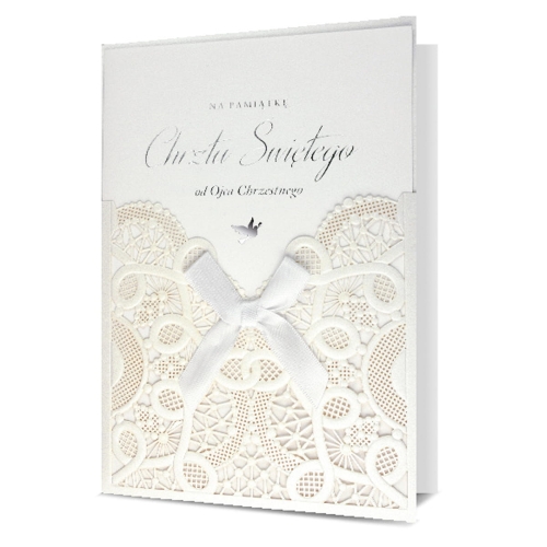 KARTKA CHRZEST ŚWIĘTY OD OJCA CHRZESTNEGO WSTĄŻKA BIAŁA 19x13cm