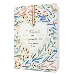 KARTKA ŚLUBNA W DNIU ŚLUBU SERCE KWIATY KOLOROWA 19x13cm
