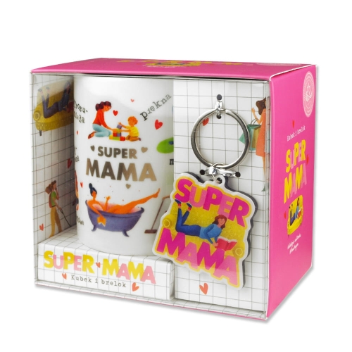 KUBEK Z BRELOKIEM SUPER MAMA BIAŁY 350ml