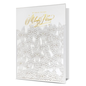 KARTKA ŚLUBNA MŁODEJ PARZE KWIATY BIAŁA 24x17cm