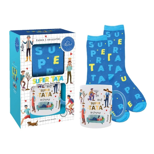 KUBEK + SKARPETY SUPER TATA BIAŁO-NIEBIESKI
