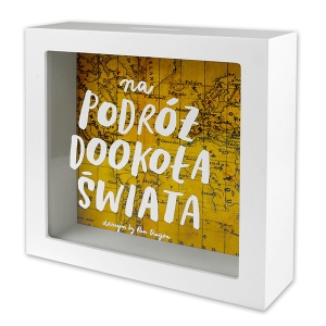 SKARBONKA PODRÓŻ DOOKOŁA ŚWIATA BIAŁA 18x18cm