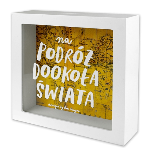 SKARBONKA PODRÓŻ DOOKOŁA ŚWIATA BIAŁA 18x18cm