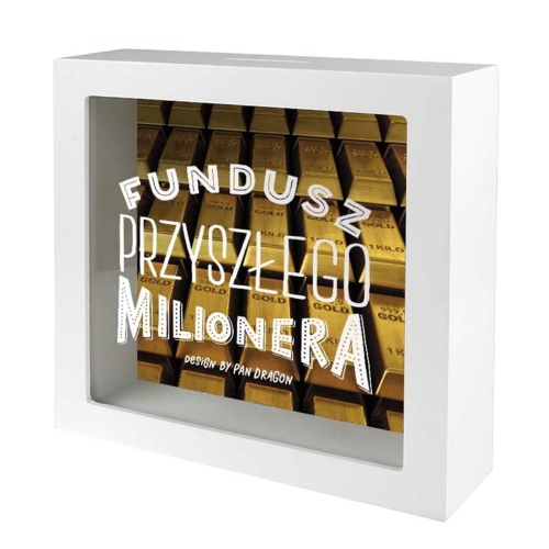 SKARBONKA FUNDUSZ PRZYSZŁEGO MILIONERA BIAŁA 15x15cm