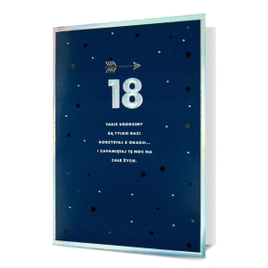 KARTKA 18 URODZINY STRZAŁKA GROSZKI GRANATOWA 19x13cm