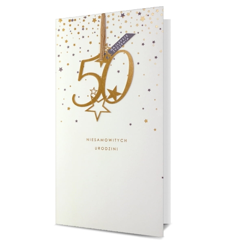 KARTKA 50 URODZINY GWIAZDKI BEŻOWA 23x12cm