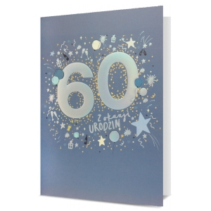 KARTKA 60 URODZINY BALONY GWIAZDKI NIEBIESKA 19x13cm