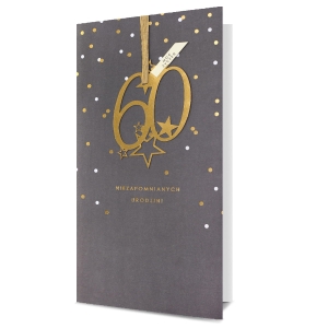 KARTKA 60 URODZINY GROSZKI SZARA 23x12cm